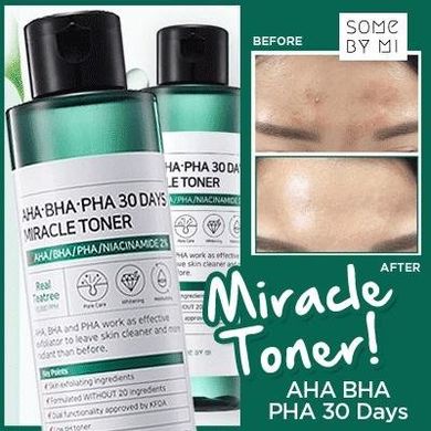 Тонер з комплексом кислот AHA, BHA, PHA для проблемної шкіри SOME BY MI AHA, BHA, PHA 30 Days Miracle Toner
